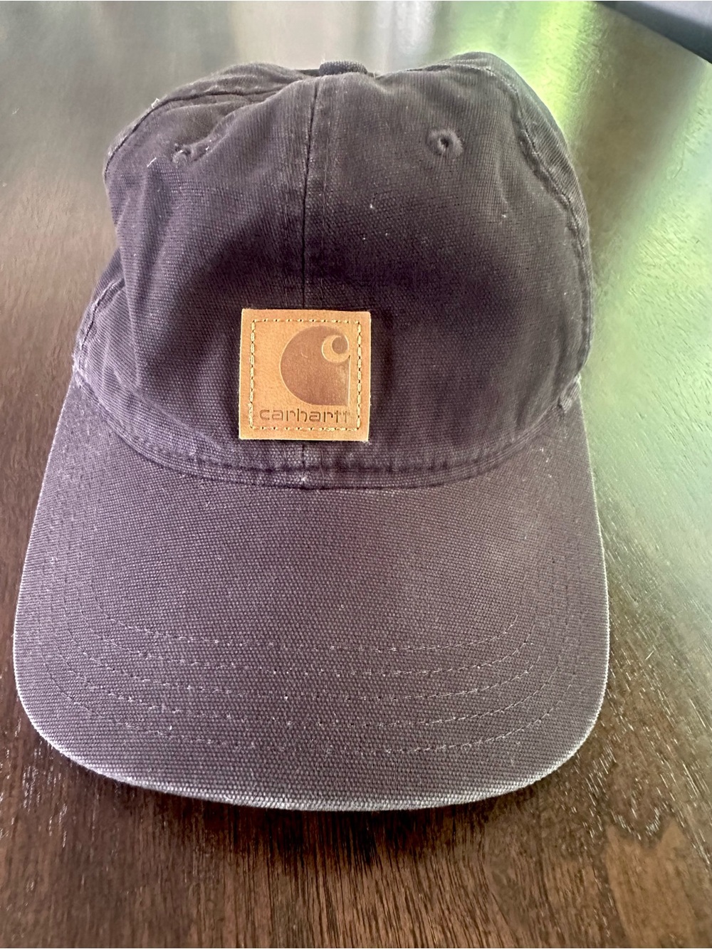 Carhartt Black Canvas Baseball Hat with Tan Leather Patch